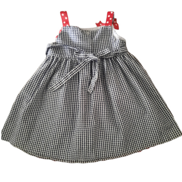 Rare Too 2T girls ladybug blue and white check gingham spaghetti straps dress - Picture 2 of 7